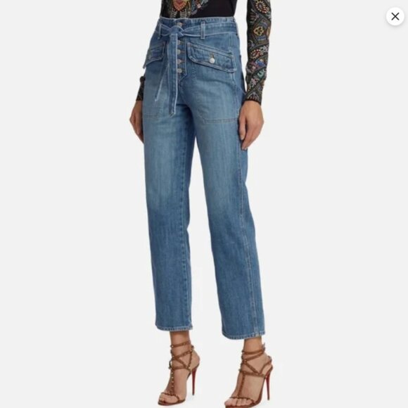 Veronica Beard Rinley Straight Leg High Rise Jeans Ankle lentgh Belted size 25 - Picture 4 of 9